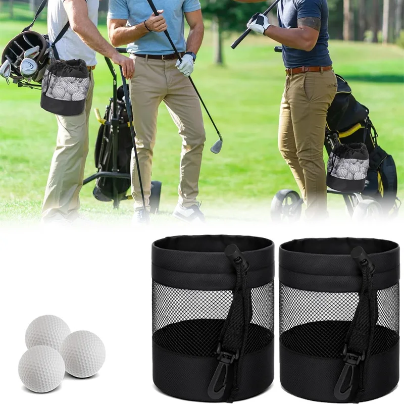 

Polyester Golf Ball Storage Bag Multi Use Drawstring Closure Mesh Pocket Design Easy Organization Golf Shag Bag Golf Organizer