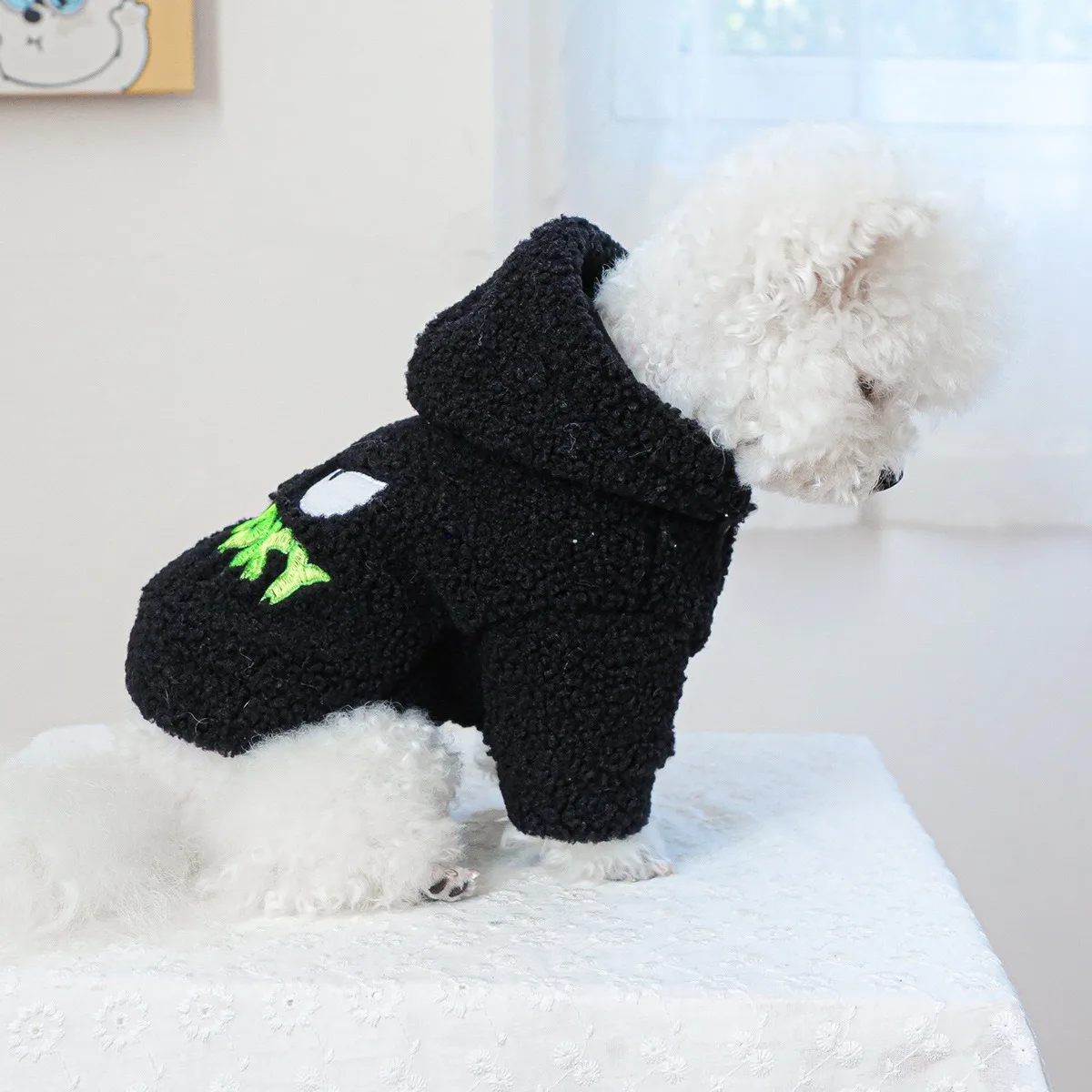 Black Ghost Costume Clothes for French Bulldog Autumn Winter Polar Fleece Pet Cat Hoodies New Design Schnauzer Pet Sweatshirts