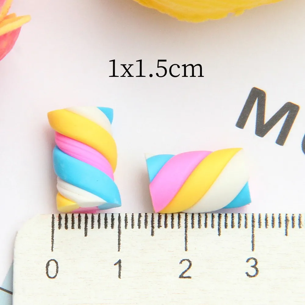10 stücke Kawaii Spirale Marshmallow Süßigkeiten Polymer Clay Cabochon Flatback Für DIY Telefon Dekoration – Detail 5