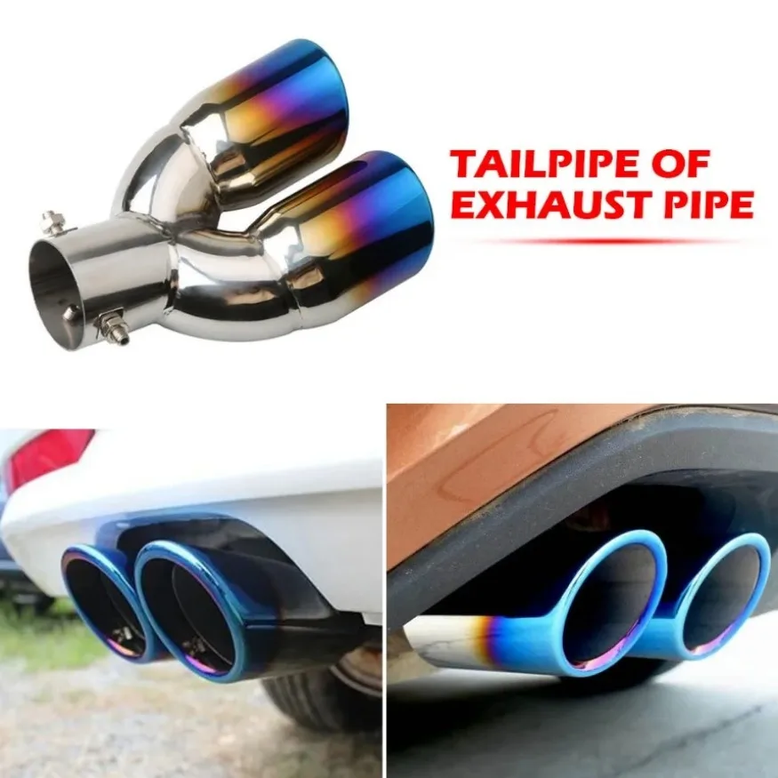 Bent Dual Exhaust Tip Bolt-on Rolled Edge Slant Stainless Steel Cut 76mm Inlet Auto Muffler Silver Car Exterior Supplies 1`