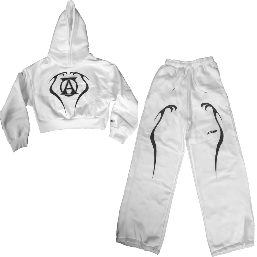 2025 Nuovo set World Tour toward THE LIGHTT Una felpa con cappuccio stampata dello stesso stile Abbigliamento sportivo casual Set da due pezzi Felpa con cappuccio e pantaloni Ateez