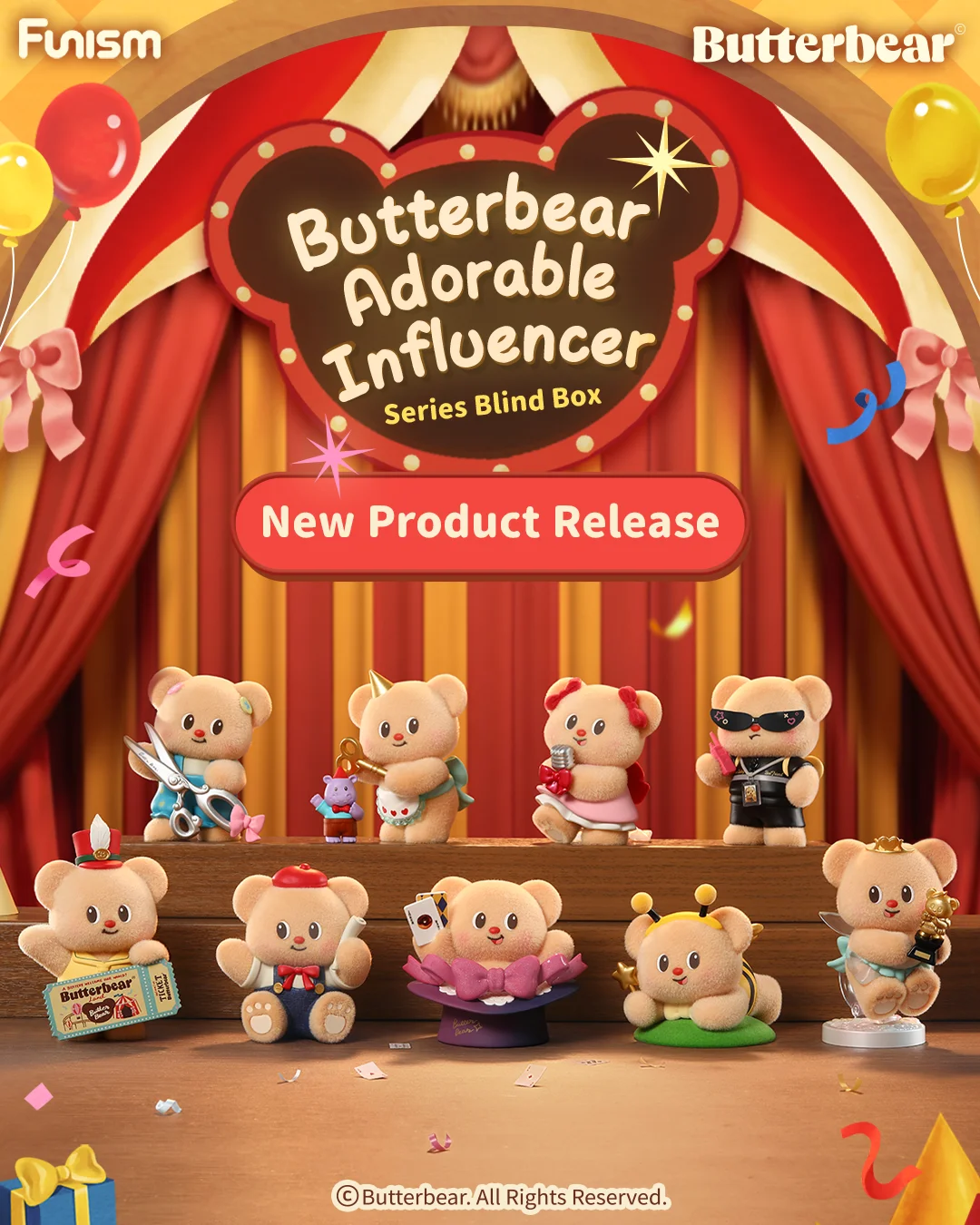 

FUNISM Butterbear Adorable Influencer Series Blind Box Cute Action Figure Toy Birthday Gift for Kids Collection Series Blind Box