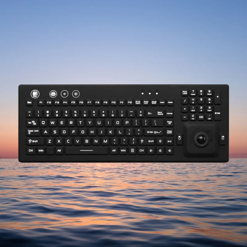 Medical Grade Waterproof Silicone Keyboard with Backlight and Trackball for Hospitals Laboratories and Cleanrooms