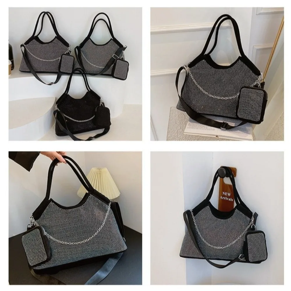 Elegant Diamond-encrusted Tote Bag Large Capacity with Small Purse Shoulder Bag Crossbody bag for Women