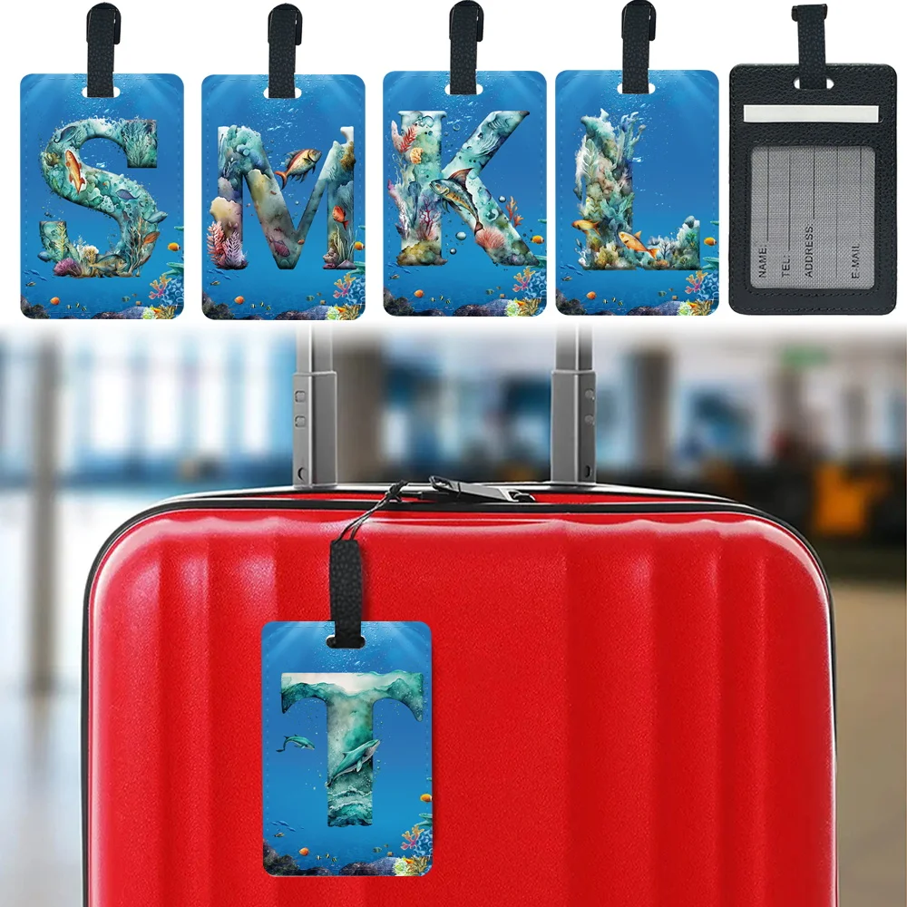 Portable Personalized Luggage Boarding Pass Pu Travel Luggage Tag Fashion Travel Accessories ID Name Address Fish Letter Pattern