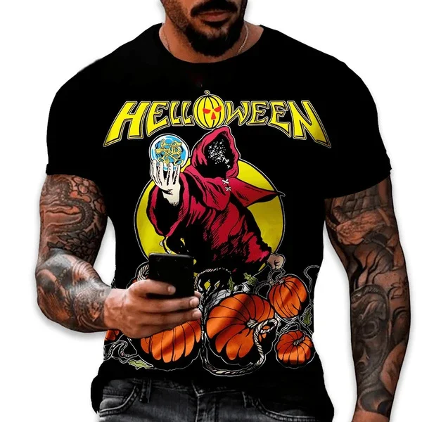 Camisetas con estampado 3D de la banda de rock Helloween para hombre y mujer, camisetas informales de manga corta estilo Hip Hop, camisetas Y2K Harajuku de gran tamaño, ropa para hombre