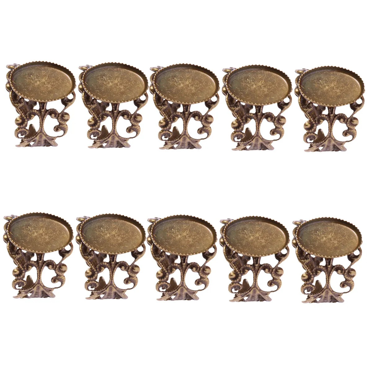10Pcs Retro Flower Shape Ring Support Tray Copper 18x14mm DIY Jewelry Holder Stable Desktop Display Metal Ring Dish Jewelry