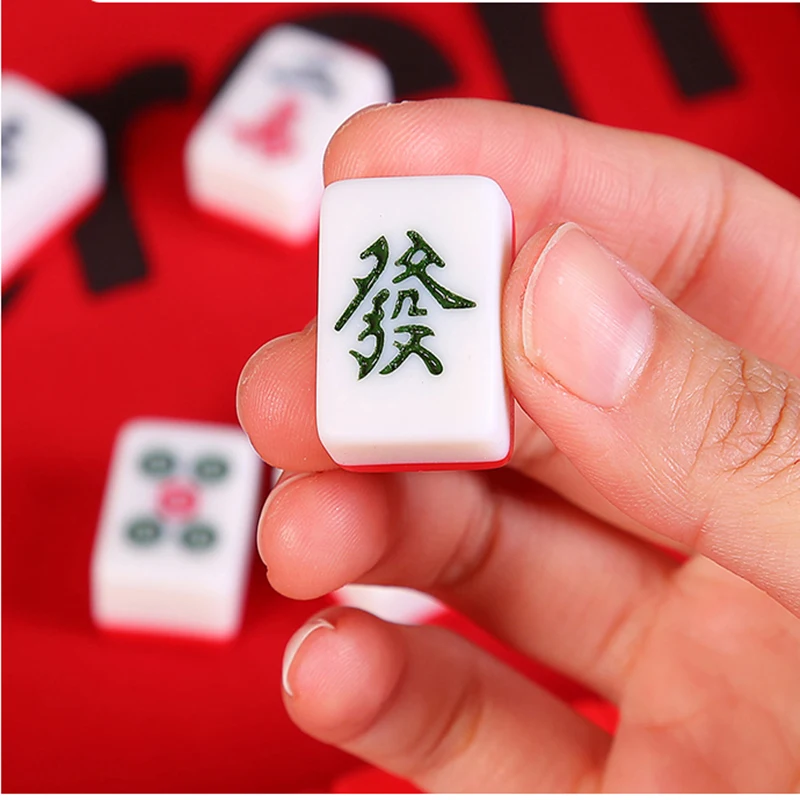 Hot Mini Portable Mahjong Black Red 22/23/24mm High Quality 144pcs 30/40mm Mahjong Chinese Travel Funny Family Table Board Game