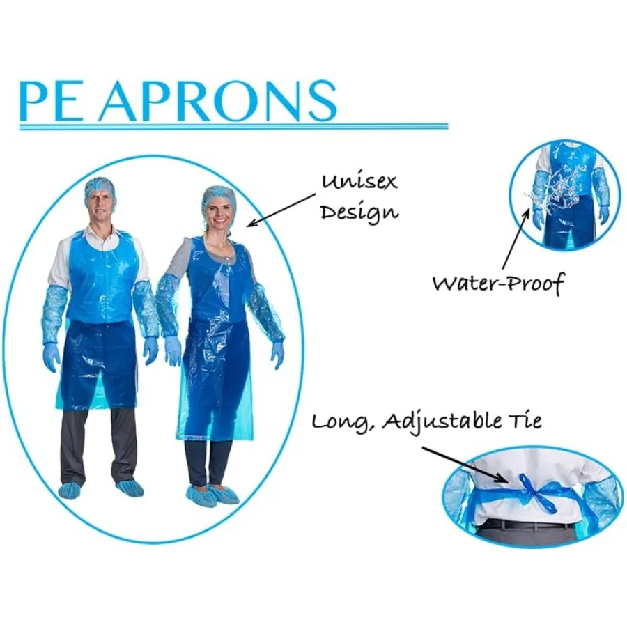산업 및 의료용 일회용 고강도 플라스틱 폴리 에이프론, 두께 2mm, 크기 28 x 46인치, 내구성 보호
