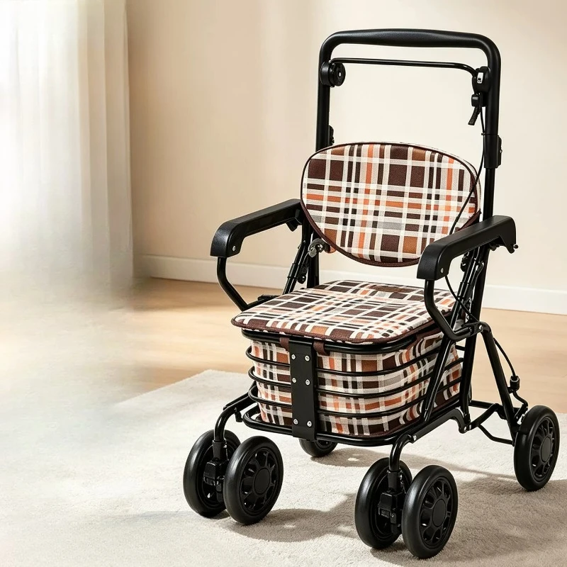Foldable Rolling Walker with Seat for Seniors Walking Aids with Seat Storage Cart for Olders 180kg Load Capacity Elderly Walkers