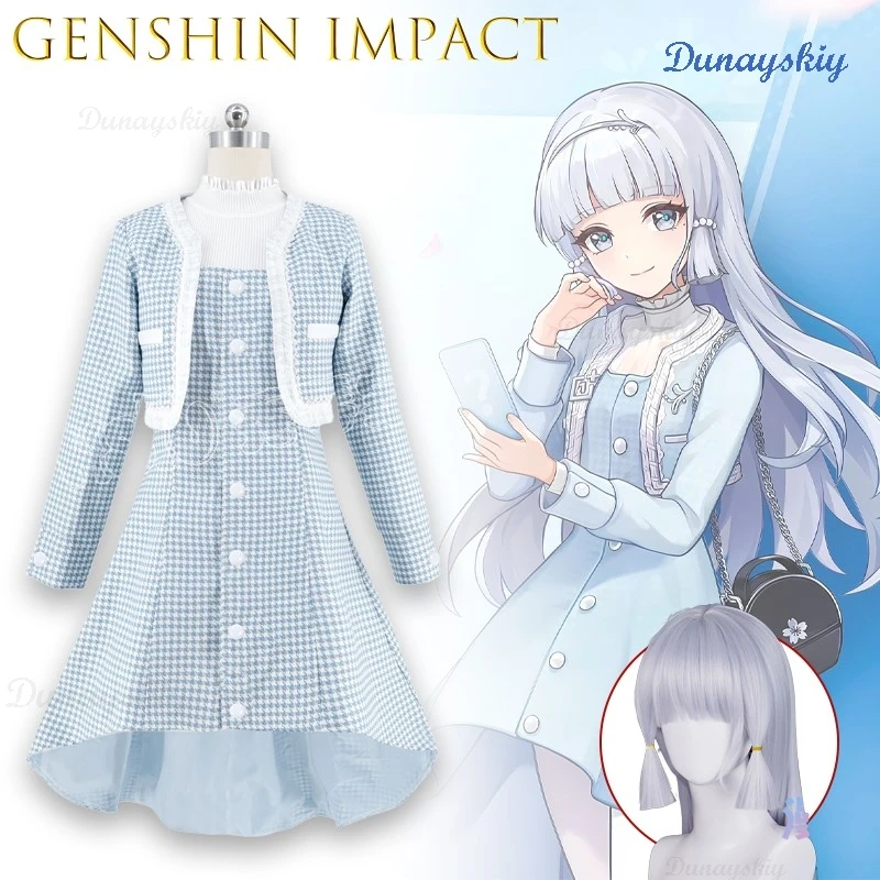 

Tanjong Genshin Impact Kamisato Ayaka Linkage синяя клетчатая юбка комплект косплей костюм аниме наряд Хэллоуин сексуальные костюмы женские