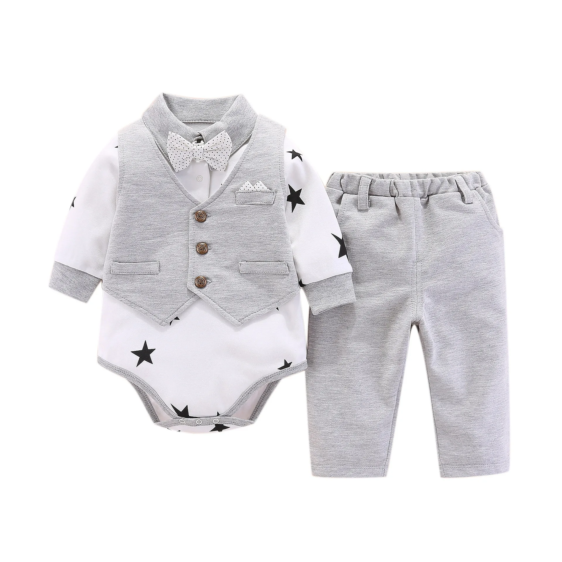 Baby boy clothes baby boy one-piece jumpsuit autumn gentleman separate three-piece set outdoor clothing romper for boy