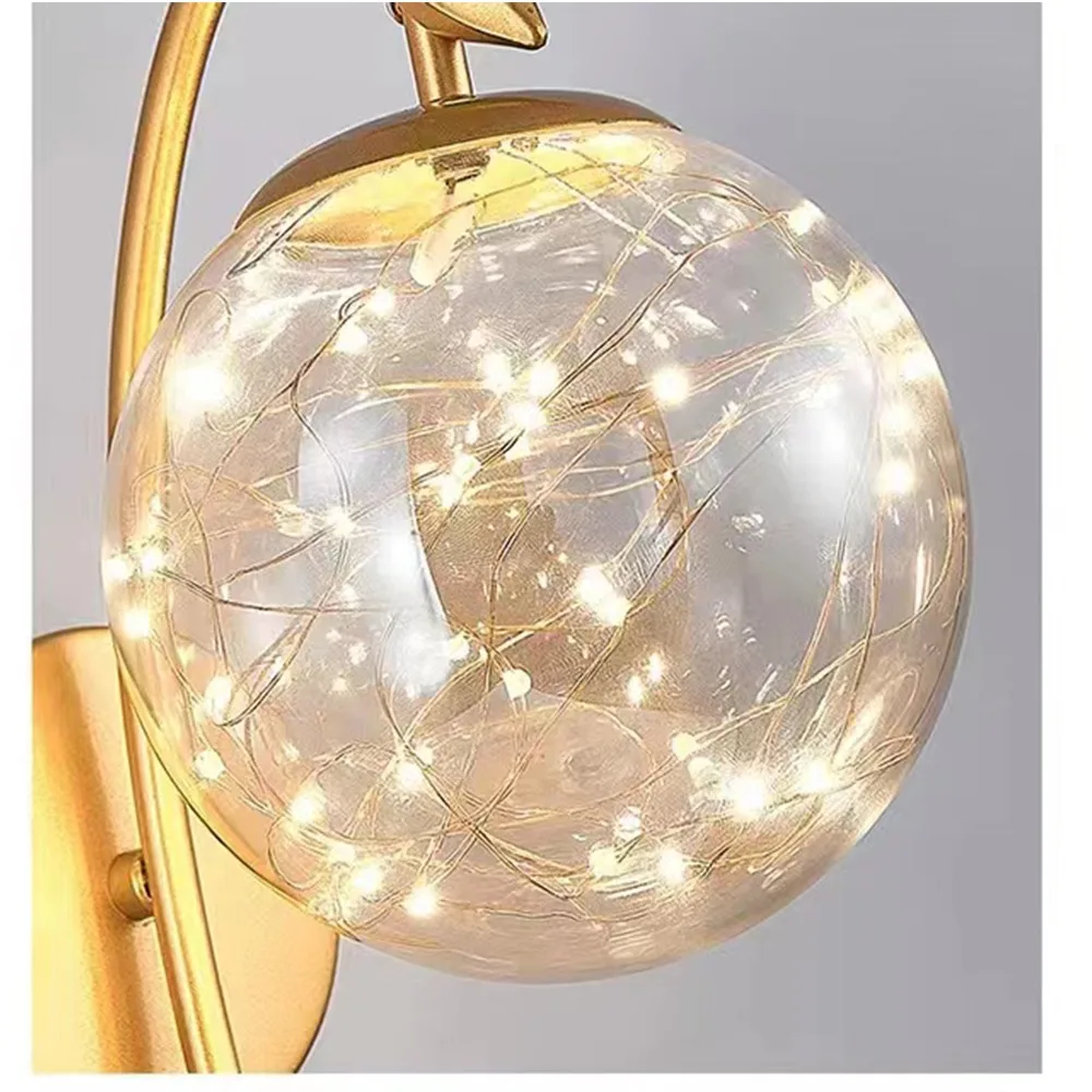 Copper Glass Ball Wall Lights Living Room Bedroom Simple Bedside Lamp Aisle TV Background Wall Lamp Bedroom Light