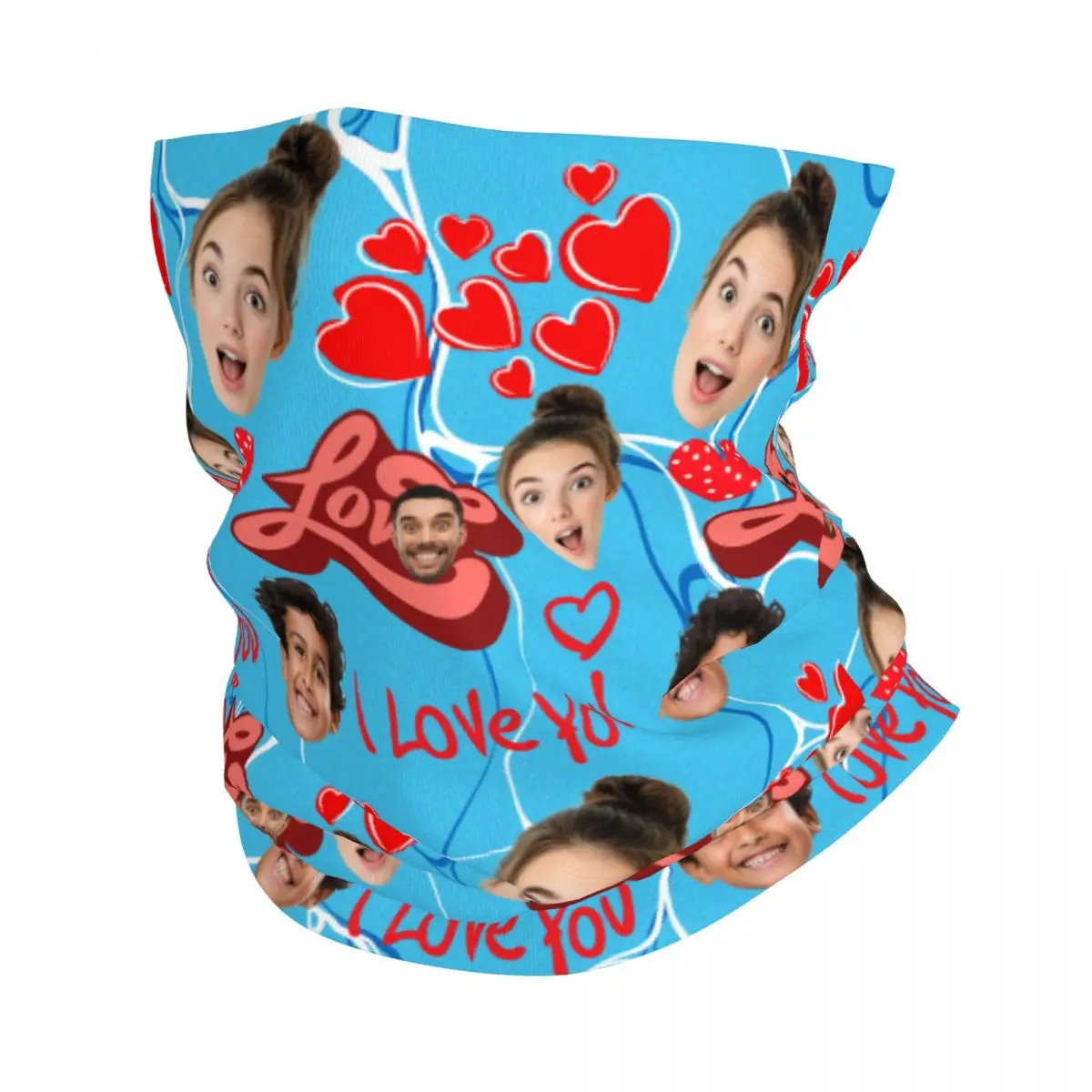 맞춤형 사랑해요 가족 얼굴 무늬 반다나 넥 게이터 방풍 페이스 스카프 커버 남녀 공용 스위트데이 헤드웨어 튜브 발라클라바