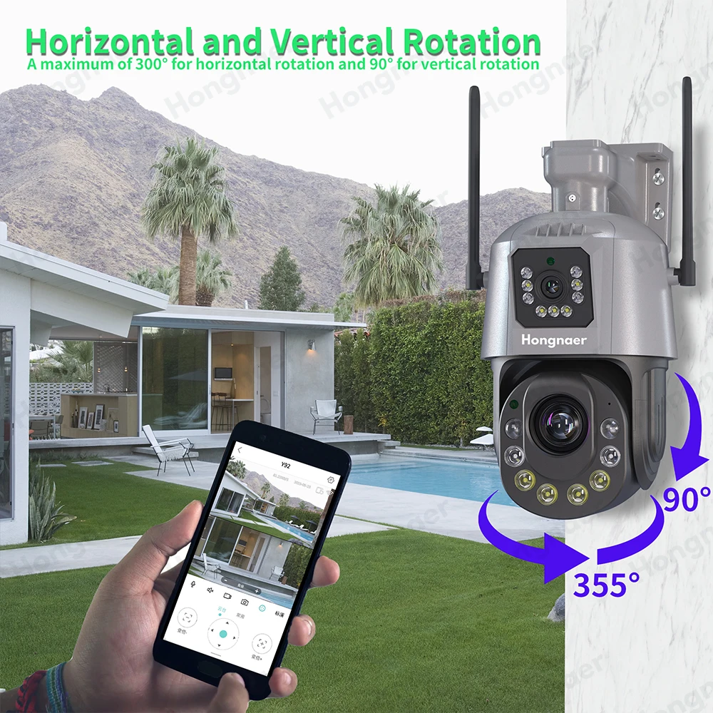 Hongnaer 36X Zoom Óptico 4G LTE Sem Fio Smart Home PTZ Câmera de Vigilância CCTV 4K ICSee 4G Cartão Sim Câmera de Segurança de Lente Dupla
