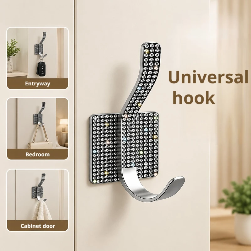Diamond Inlaid Self Adhesive Hook No Drill Wall Mount Hanger Multi-purpose Household Storage Hook