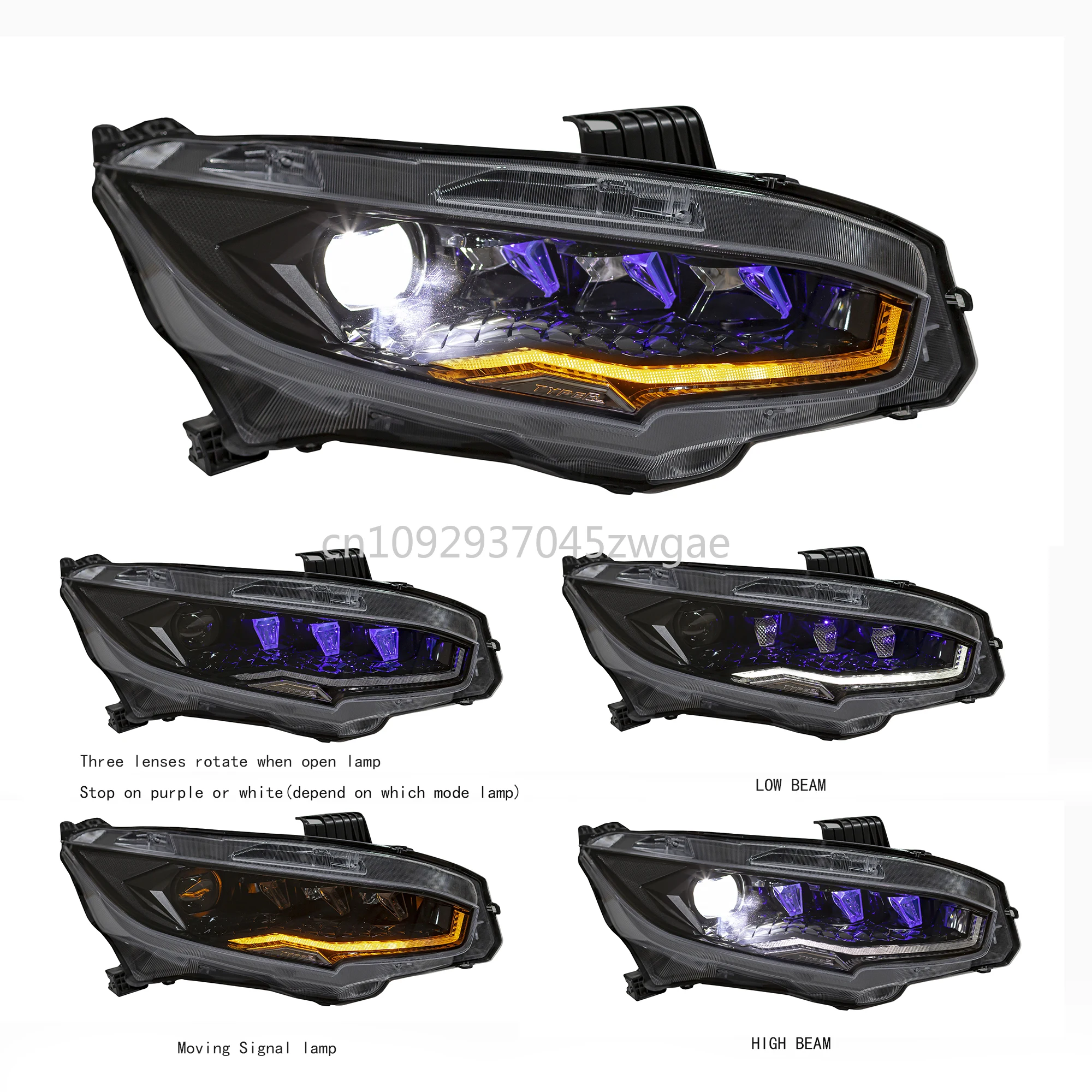 

DK Motion For Honda Civic 10 Gen 2016 2017 2018 2019 2020 2021 Hatchback Car Front Rotate Lens Highlight