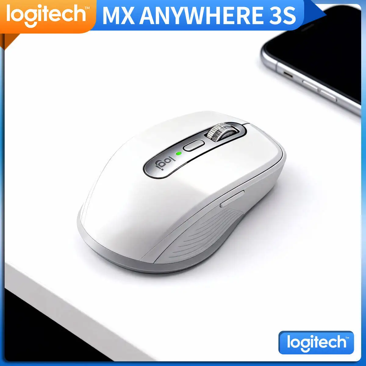 

Logitech MX Anywhere 3S Ergonomic Portable Mouse Silent Operation Fast Scrolling Rechargeable for Travel Office Gaming