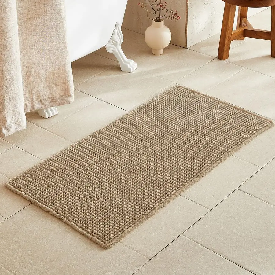 

Bath Mat, Boho Bathroom Rugs Non Slip Washable Super Absorbent Quick Dry Farmhouse Bathroom Decor, 48x24 4x2 Khaki