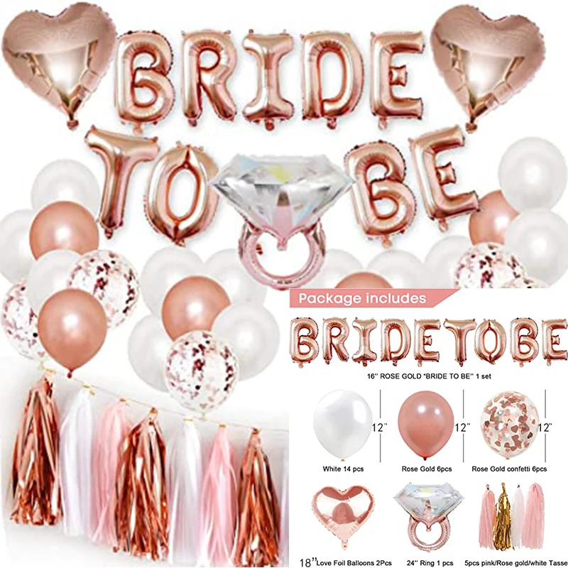 Bachelorette Party Dekorationen Kits Rose Gold Braut Dusche Partei Dekor und Braut zu Werden Luftballons Liefert für Braut Dusche – Detail 1