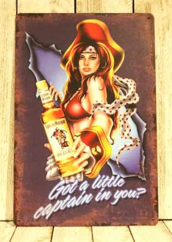 Captain Tin Metal Sign Poster Pinup Girl Spiced Rum Vintage Look Bar xz