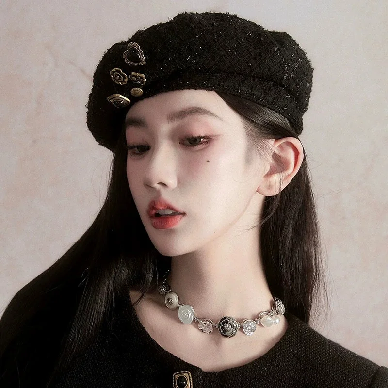 

Женский берет из шерстяной смеси для осени/зимы, универсальная шляпа художника, французская элегантность, теплая восьмиугольная кепка