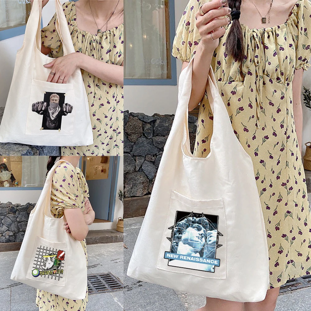

Women's Shopper Shopping Bags Canvas Commuter Vest Bag Cotton Cloth Large Grocery Handbags Eco Wild Messenger Tote Bag