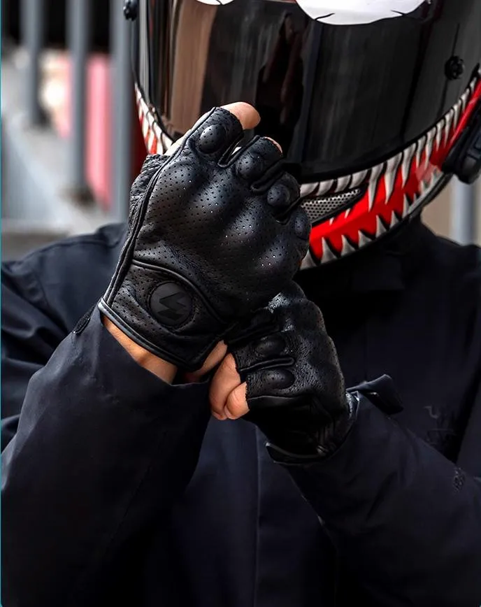 Summer Motorcycle Fingerless Gloves Accessories Goatskin Leather Half Finger Gloves Motocross Gant Moto Guantes Moto Verano