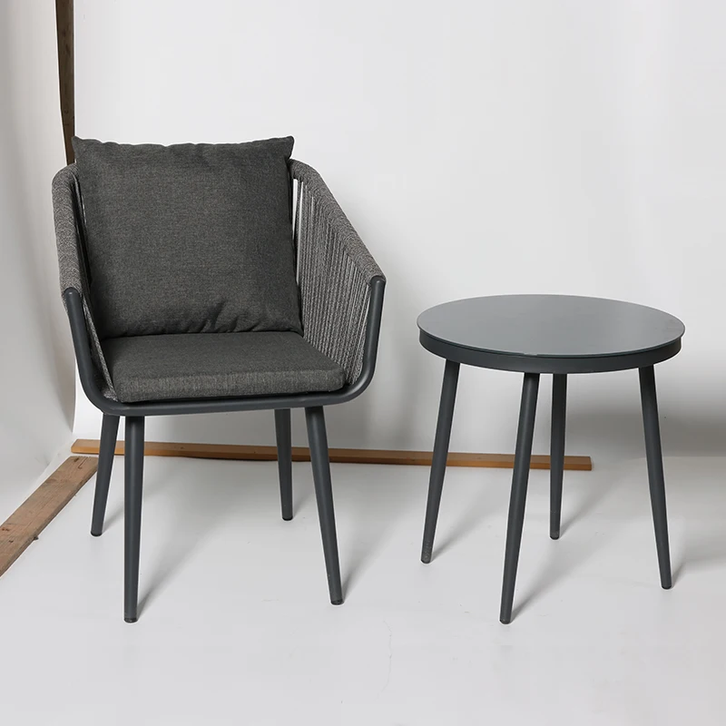 Outdoor Furniture Coffee Chair Steel Aluminum Frame Stackable PE Rattan Garden Chair Table