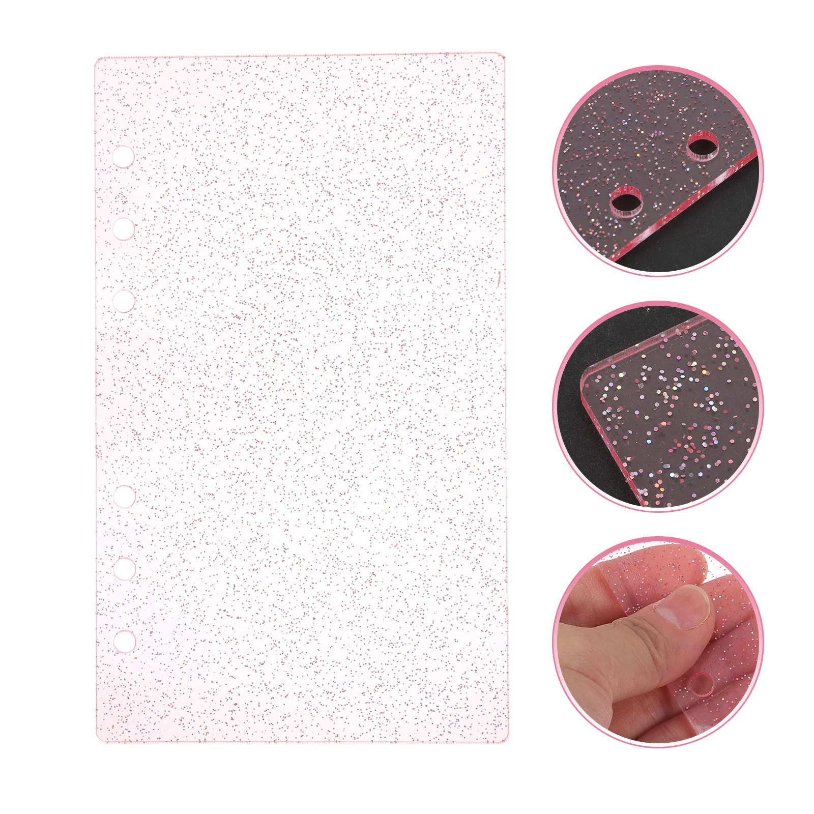 

A6 Glittery 6-Hole Acrylic Binder Cover Semitransparent Notebook Planner Shell Loose Leaf Journal Replacement Office