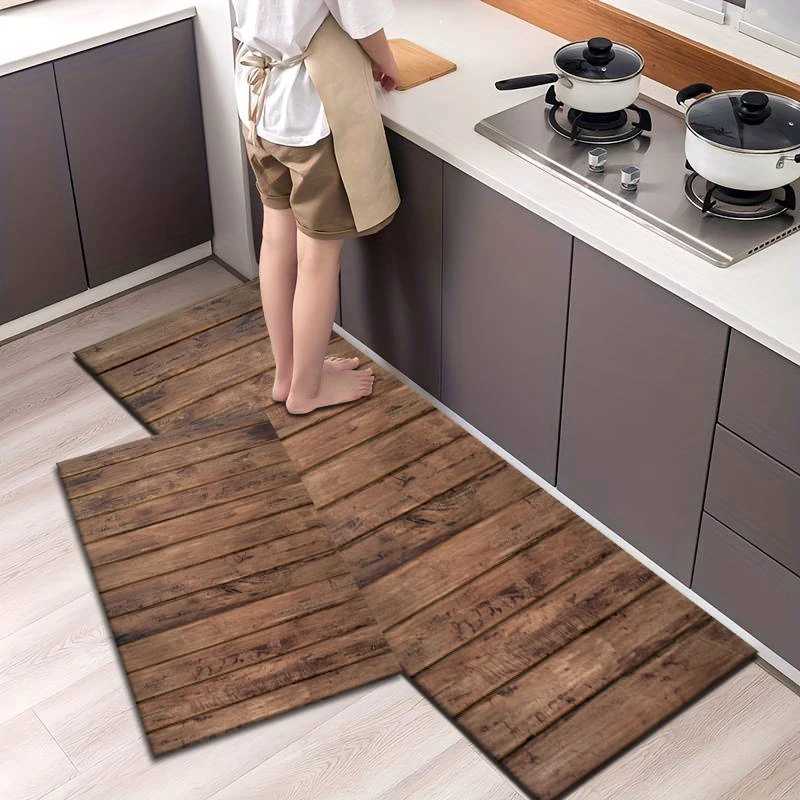 Vintage wooden kitchen carpet, indoor non-slip decorative mat for laundry room bathroom door window home floor carpet