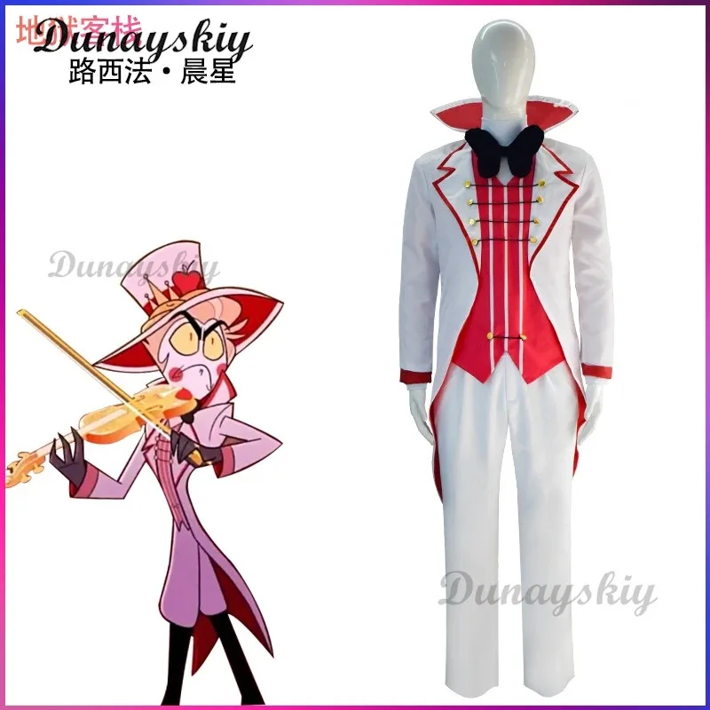 Hazbin Lucifer Cosplay Anime Hotel Morningstar Cosplay disfraz peluca traje blanco diablo infierno fiesta de Halloween disfraz de hombres adultos