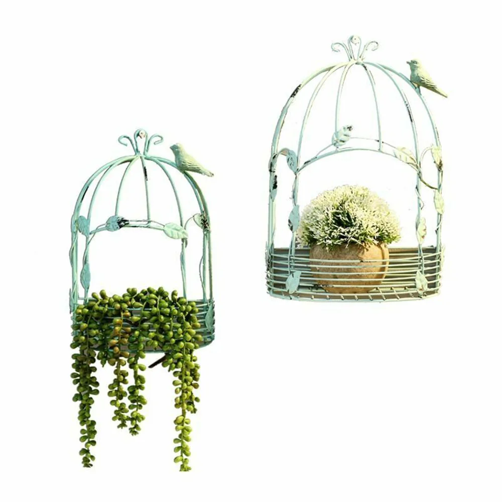 Metal Bird Cage Wall Hanging Flower Pot, Vintage, País