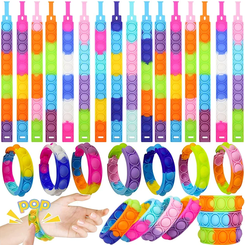 

12Pcs Pop Bubble Bracelets Kids Fidget Sensory Toys Gift Children Birthday Party Favors Goodie Bag Pinata Filler Stress Relief