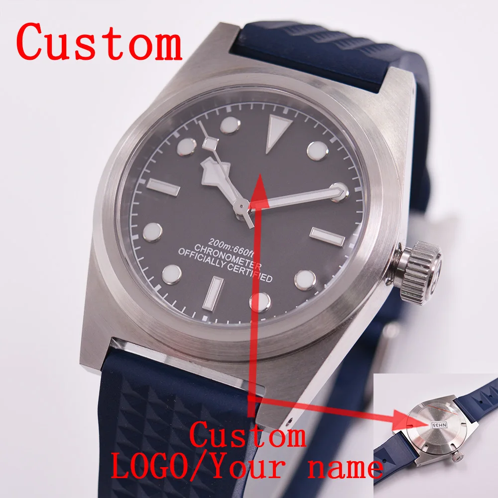 

38mm Case NH35 Watch for Men Automatic Brush Case Arched AR Sapphire Glass Luminous Screw "S" Crown Grey Dial Mechanical watches