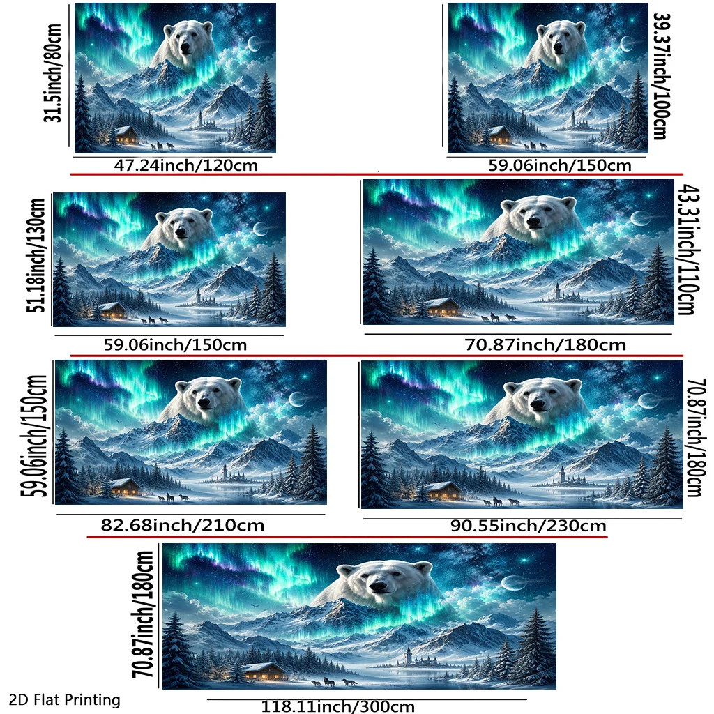 Large Canvas Wall Art Print Polar Bear Northern Lights Aurora Winter Landscape Cosmic Mountains Galactic Decor Home Tapestry Pos
