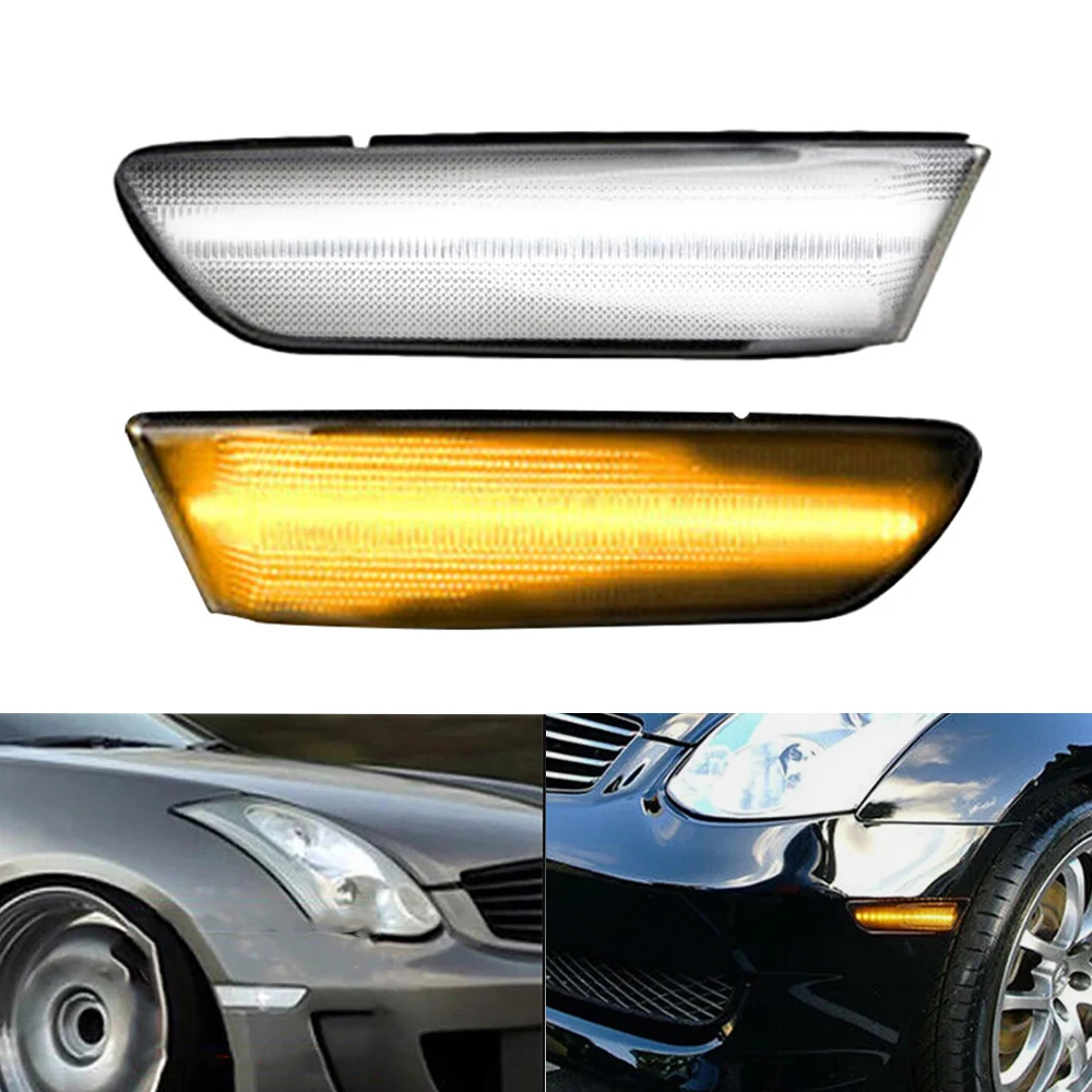 インフィニティg35-2ドアクーペ2003-2004-2005-2006-2007用2個入り車用ledサイドマーカーライト、シーケンシャルダイナミックサイドインジケーターランプ