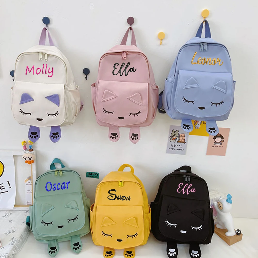 Custom Embroidery Cute Cat Backpack Children Travel Shoulder Bags Personalized Name Birthday Gifts Schoolbag Girls Boys Backpack