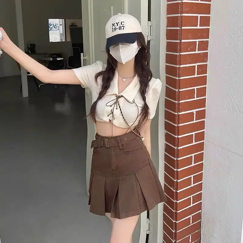 

Brown Female Jeans Skirts Streetwear Clothing Trend 2025 Vintage Premium Aesthetic Summer Modest High Waist Women's Denim Skirt