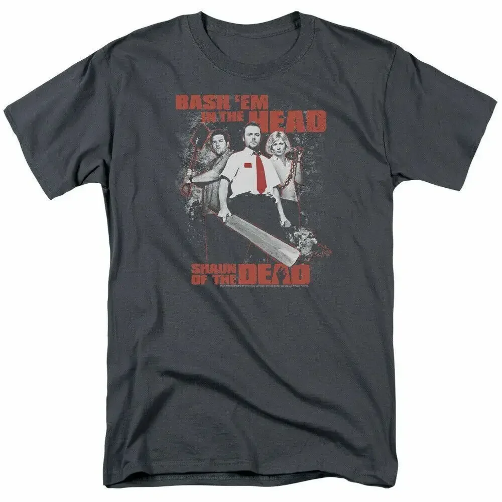 Shaun of the Dead Bash Em T Shirt Mens Licensed Movie Tee Charcoal