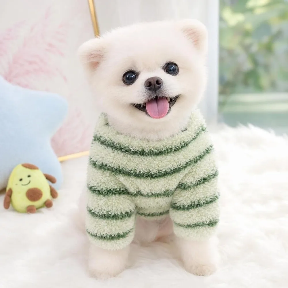 Fashion Winter Dog Warm Clothes Stripes Thickened Dogs Coat Soft Windproof Dog Hiking Jacket Cat
