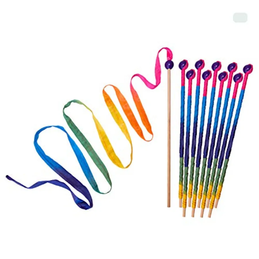 

Streamer - Ribbon Wand for Pretend Play Dance Baton Twirling Gymnastics Party Favors Silk Ribbon Wooden Handle Rainbow Colors L