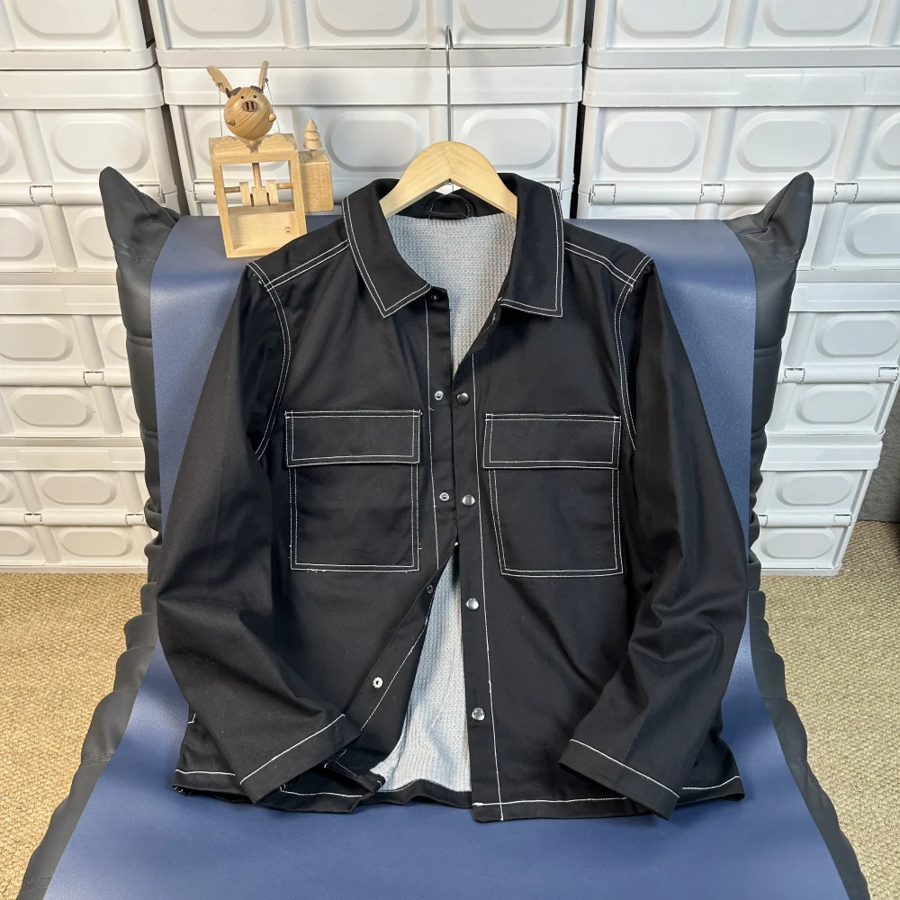 American Style Heavyweight Cotton Workwear Shirt Jacket Men's Loose Fit Breathable Washed Denim Multi-Pocket Long Sleeve