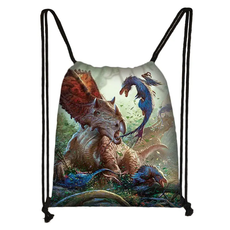 Dinosaur Print Drawstring Bag Women Men Storage Bag Teenager Boys Girls Backpack Travel Bags Kids Bookbag Gift