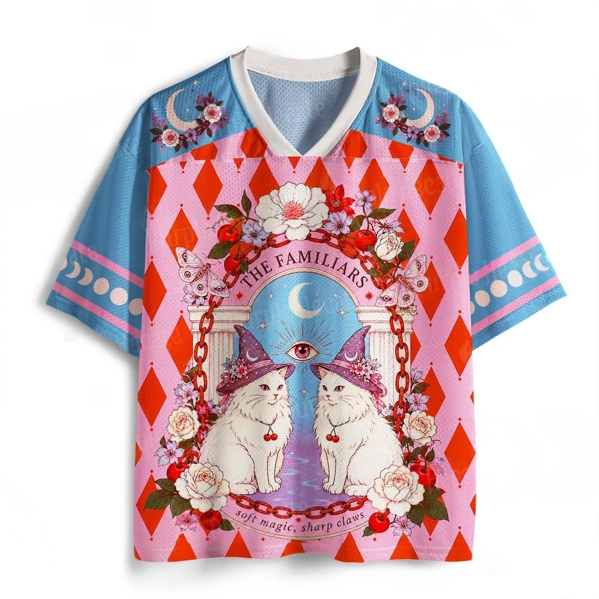 Sweet Cool Dreamy Wizard White Cat Flower Butterfly Pattern Refreshing Casual Sports Men's and Women's Mesh T-shirt