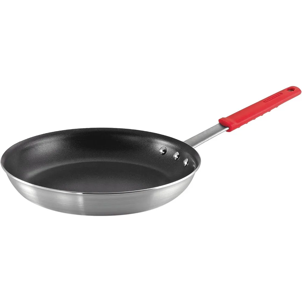 

Professional 12 Inch Nonstick Frying Pan Heavy Gauge Aluminum Skillet Reinforced Coating Red Handle Dishwasher Oven Safe