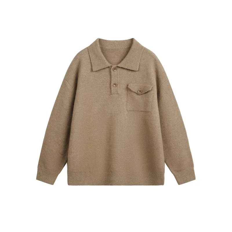 

Новый мужской свитер с воротником-поло, мужские пуловеры с накладными карманами, элитная повседневная модная мужская одежда