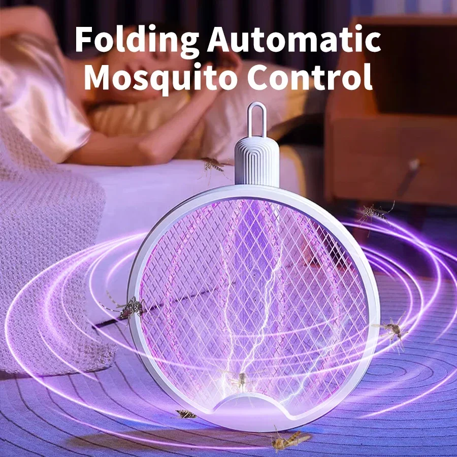 4 In 1 Foldable Electric Mosquito Swatter Killer 3000V Fly Swatter Trap USB Rechargeable Mosquito Racket Insect Killer Bug Zappe