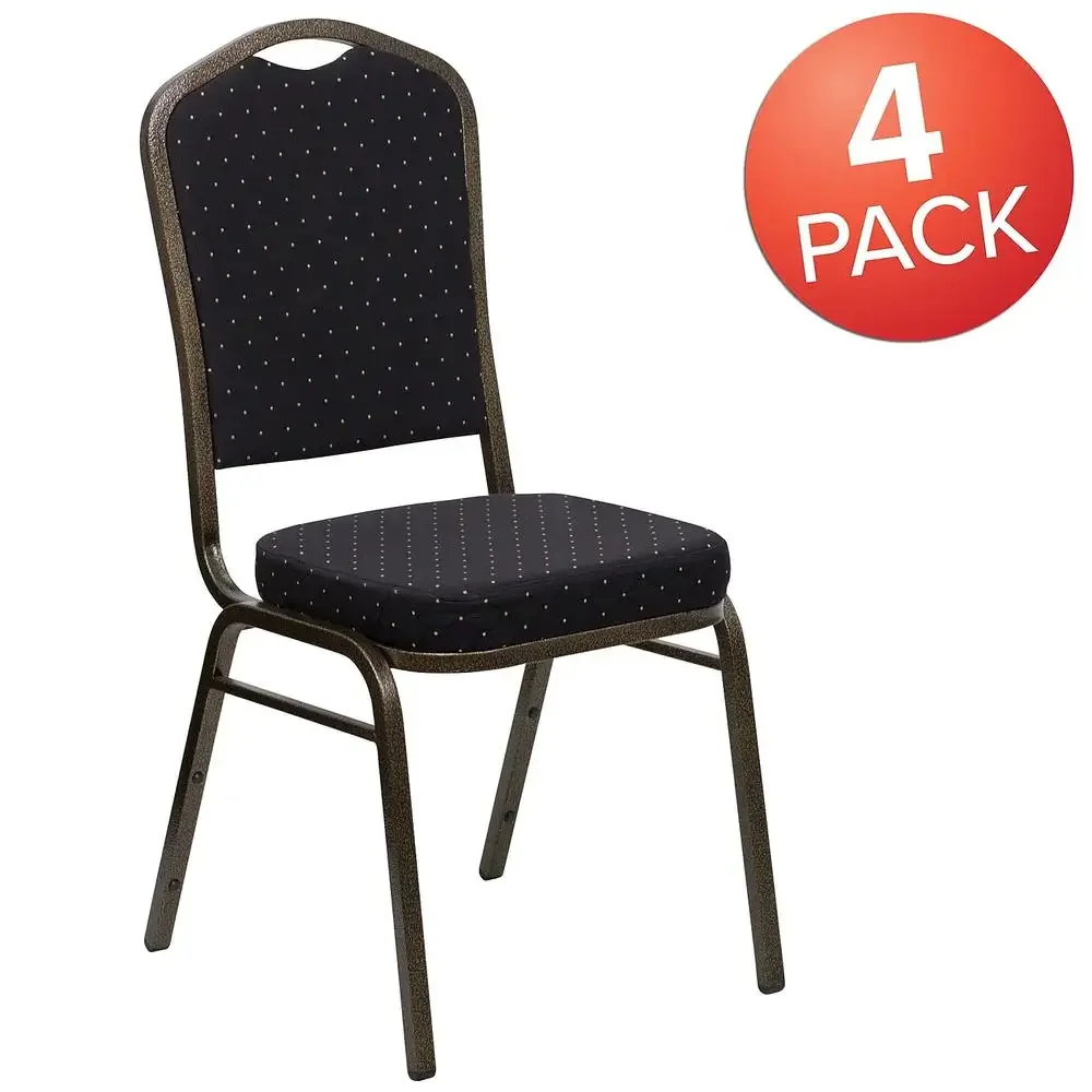 Multipurpose Crown Back Stacking Banquet Chairs Set 4 Pack 500lb Capacity Black Patterned Fabric Event Rental Quality