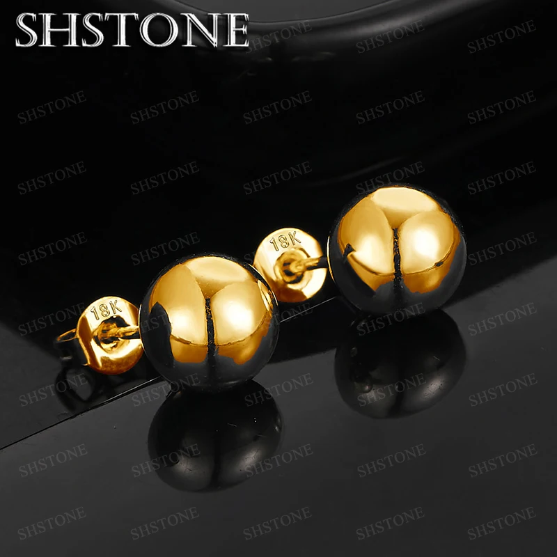 Ohrstecker aus 18 Karat Gold mit 8 mm großen Perlen für Damen, modisch, für Party, Geburtstag, Verlobung, Hochzeit, Schmuck, Geschenke – Detail 2